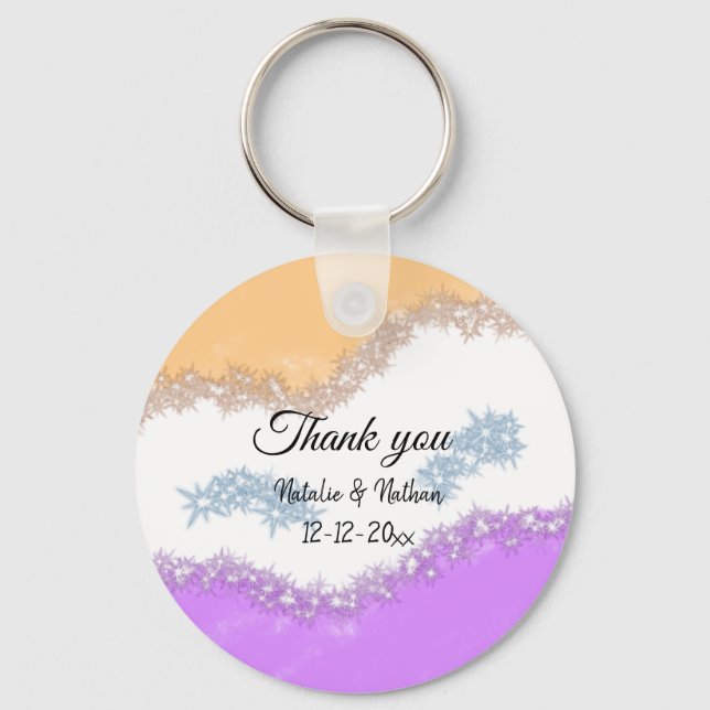 Simple minimal thank you couple name text date cus keychain (Front)