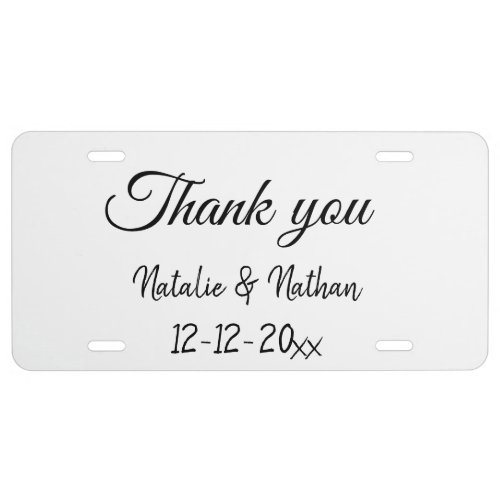 Simple minimal thank you couple name text date cus license plate