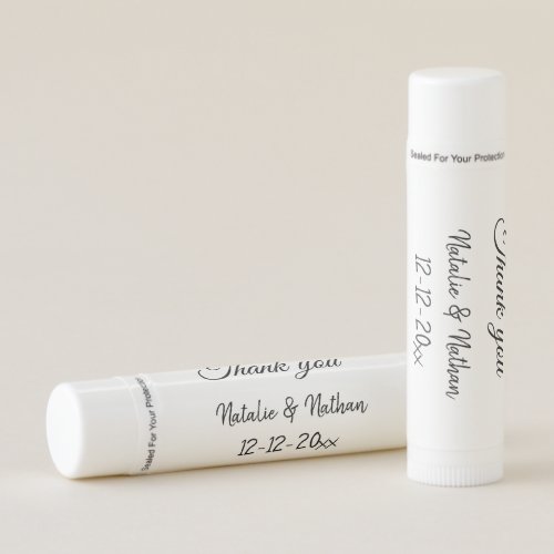 Simple minimal thank you couple name text date cus lip balm