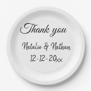 Simple minimal thank you couple name text date cus paper plates