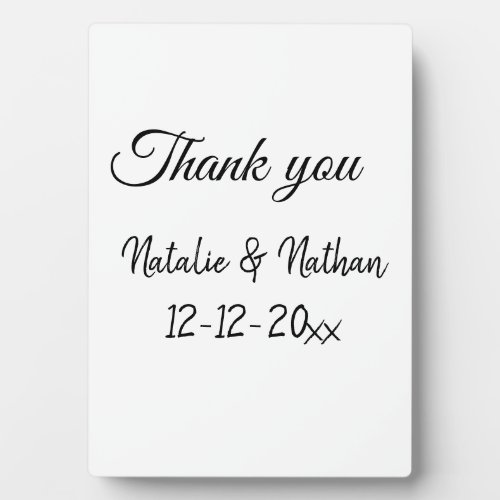 Simple minimal thank you couple name text date cus plaque