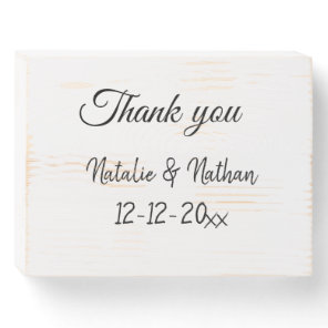 Simple minimal thank you couple name text date cus wooden box sign