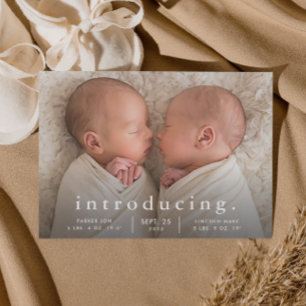 Simple Minimal Twin Photo Birth Announcement