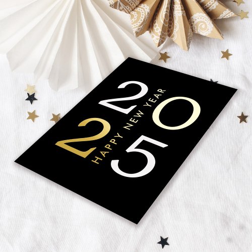 Simple Minimal Typography Happy New Year 2025 Foil Holiday Card