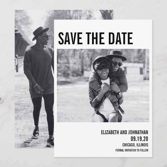 Simple Minimal Typography Photo Save The Date Card (Front/Back)
