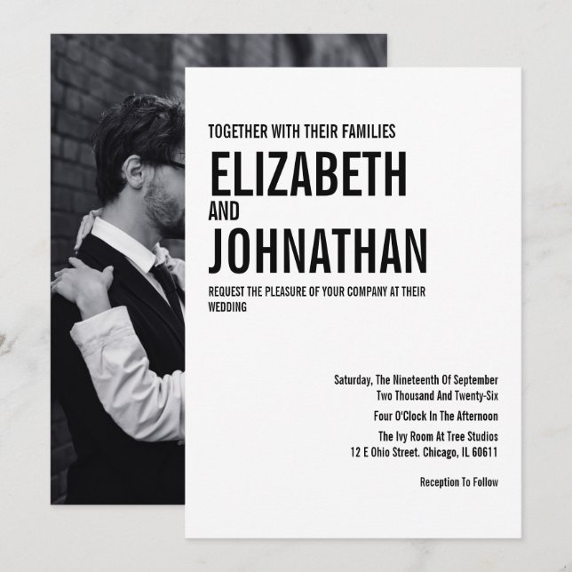 Simple & Minimal Typography Photo Wedding Invitation (Front/Back)