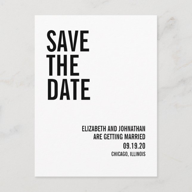 Simple & Minimal Typography Save The Date Postcard (Front)