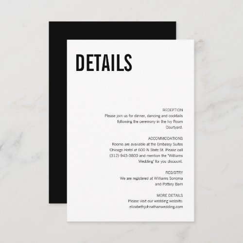 Simple  Minimal Typography Wedding Details Enclosure Card