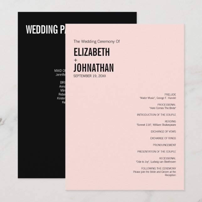 Simple & Minimal Typography Wedding Program Card (Front/Back)