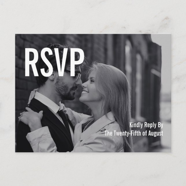 Simple & Minimal Typography Wedding RSVP Postcard (Front)