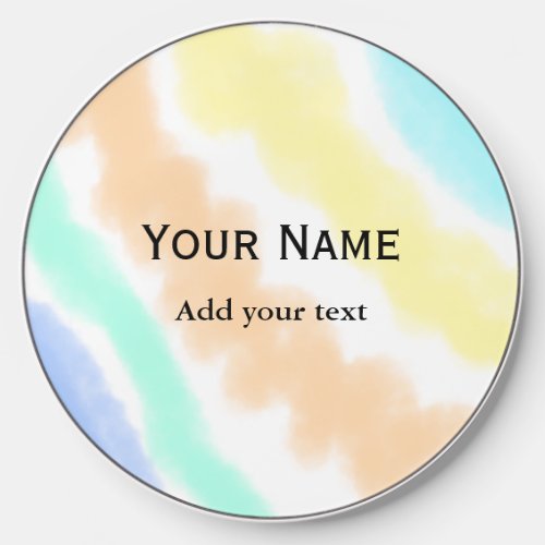 Simple minimal watercolor Pink yellow add name  Wireless Charger
