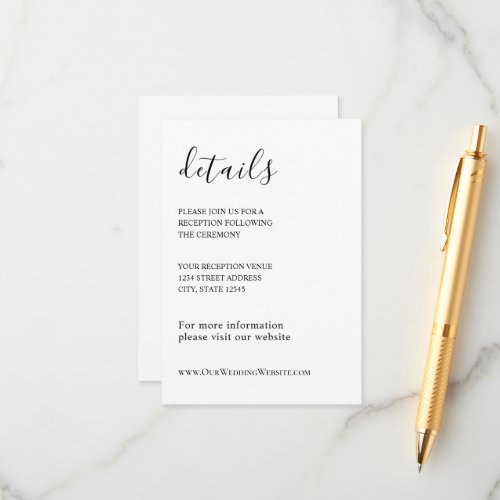 Simple Minimal Wedding Details Modern Enclosure Card