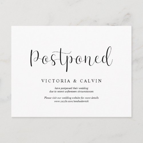 Simple Minimal Wedding invitation Postponed Postcard