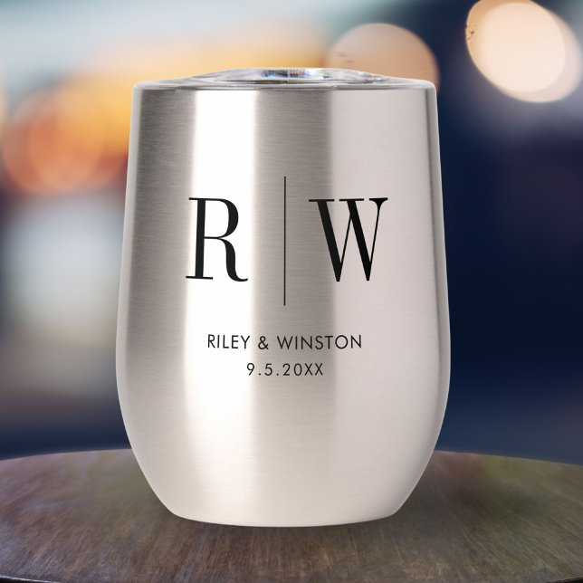 Simple Minimal Wedding Monogram Date Custom  Thermal Wine Tumbler (Creator Uploaded)