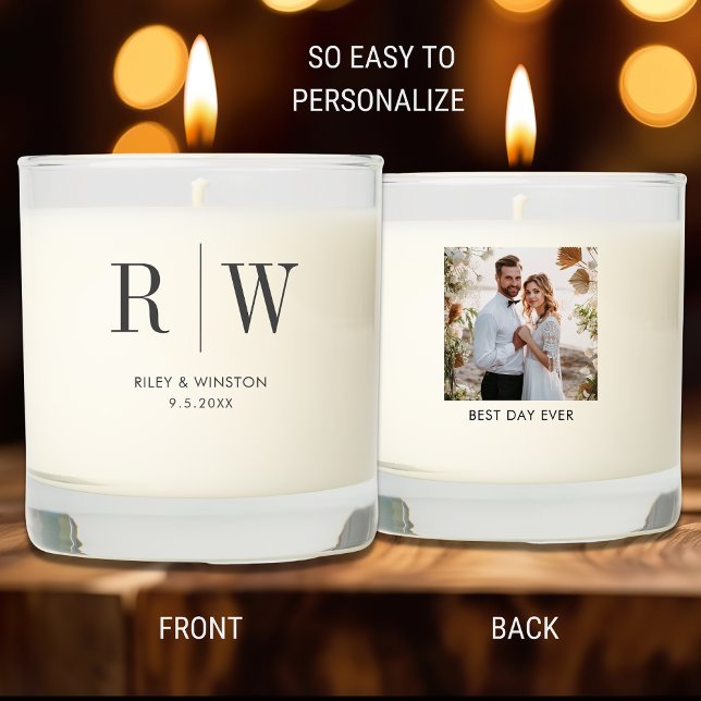 Simple Minimal Wedding Photo Monogram Date Custom Scented Candle (Creator Uploaded)