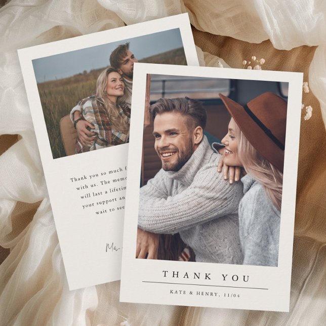 Simple Minimal Wedding Photo Thank You Card (Simple minimal double-sided 2 photo wedding thank you cards. 
)