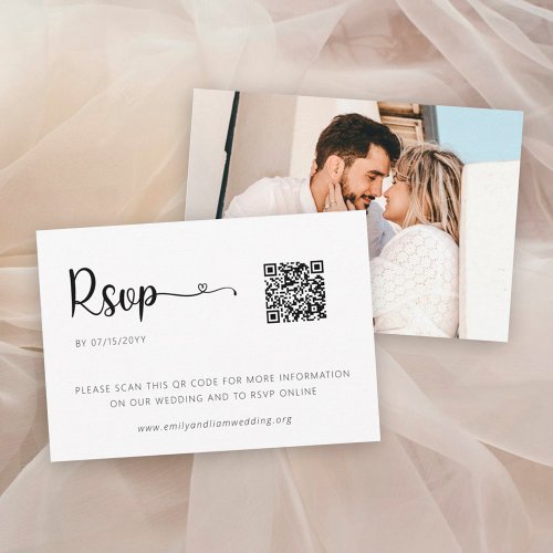 Simple Minimal Wedding RSVP Card with Photo