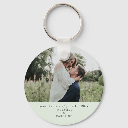 Simple Minimal Wedding Save the Date Photo Green Keychain