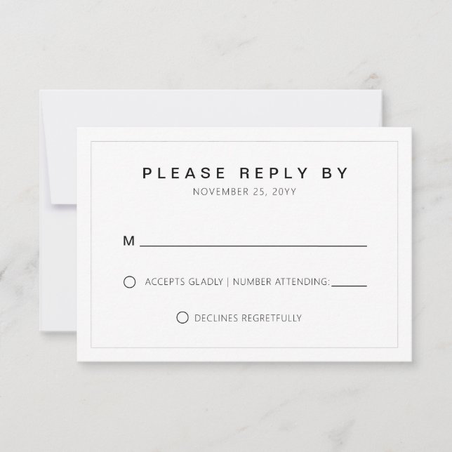 Simple Minimal Wedding Typography Thin Border RSVP Card (Front)