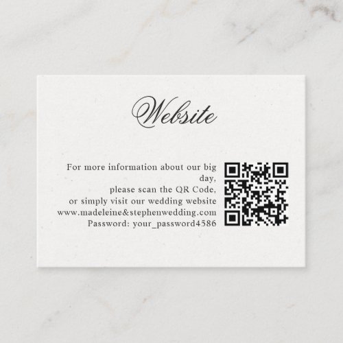 Simple minimal wedding website online RSVP QR Code Enclosure Card