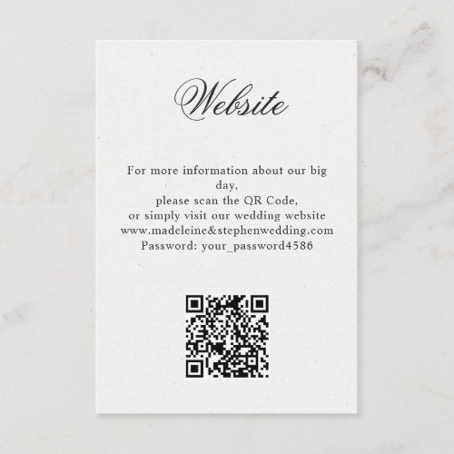 Simple minimal wedding website online RSVP QR Code Enclosure Card