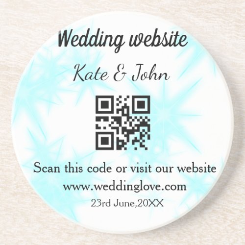 Simple minimal wedding website Q R code add name y Coaster