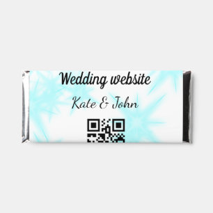 Simple minimal wedding website Q R code add name y Hershey Bar Favors