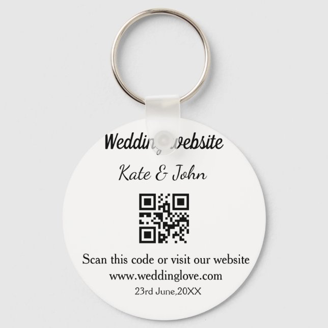 Simple minimal wedding website Q R code add name y Keychain (Front)
