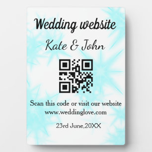 Simple minimal wedding website Q R code add name y Plaque