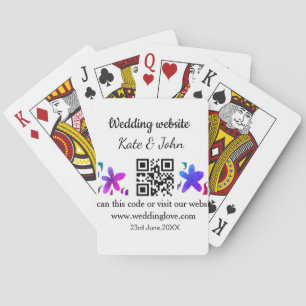 Simple minimal wedding website Q R code add name y Poker Cards