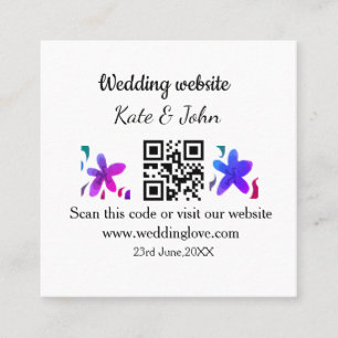 Simple minimal wedding website Q R code add name y Square Business Card