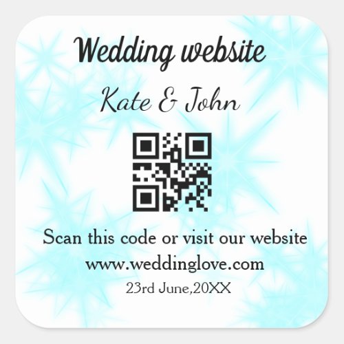 Simple minimal wedding website Q R code add name y Square Sticker