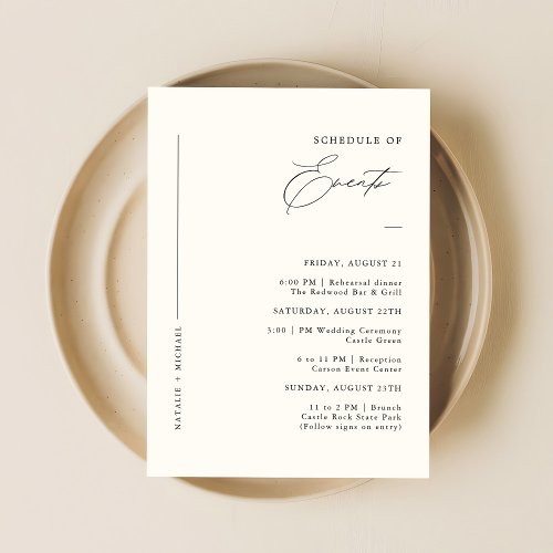 Simple Minimal Wedding Weekend Schedule of Events Enclosure Card