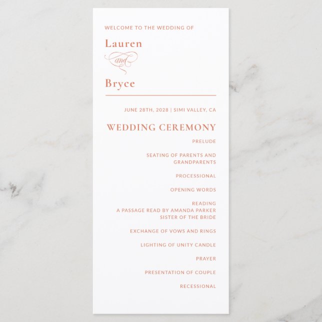 Simple Minimal White Citrus Grove Wedding Program (Front)
