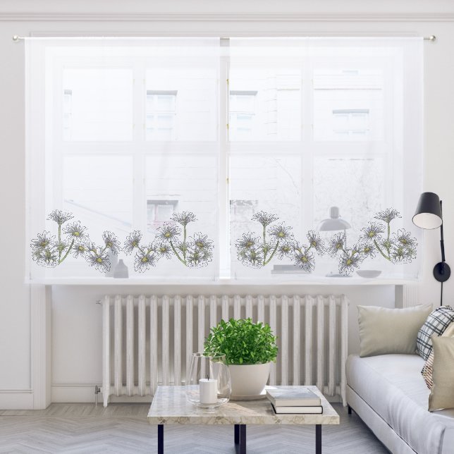 simple minimal white daisy watercolour sheer curtains (Living Room)