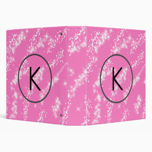 simple minimal white monogram pink glitter waterco 3 ring binder