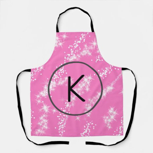 simple minimal white monogram pink glitter waterco apron