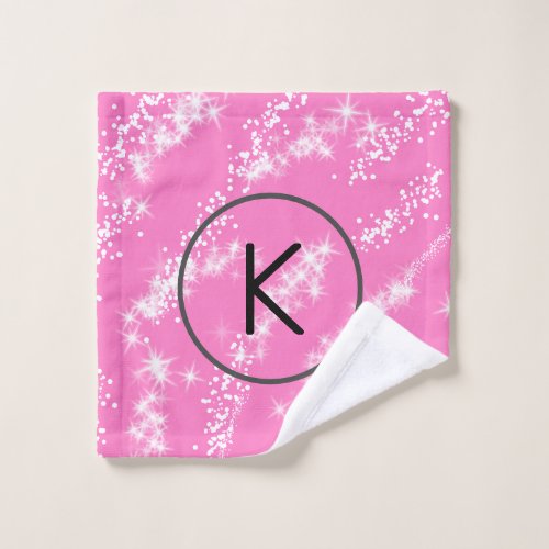 simple minimal white monogram pink glitter waterco bath towel set