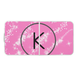 simple minimal white monogram pink glitter waterco beer pong table