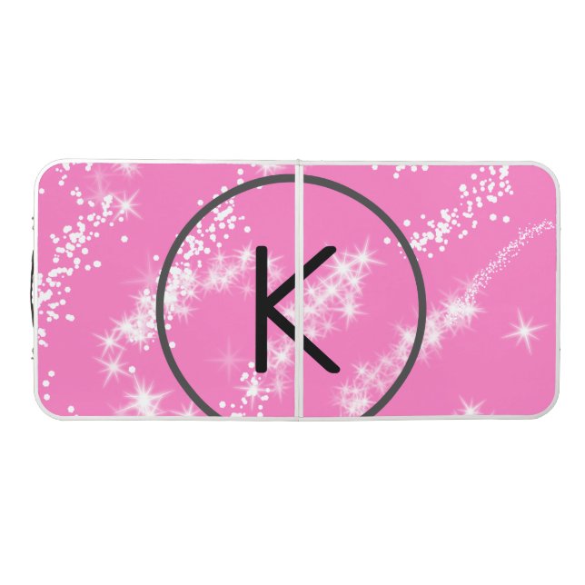 simple minimal white monogram pink glitter waterco beer pong table (Top)
