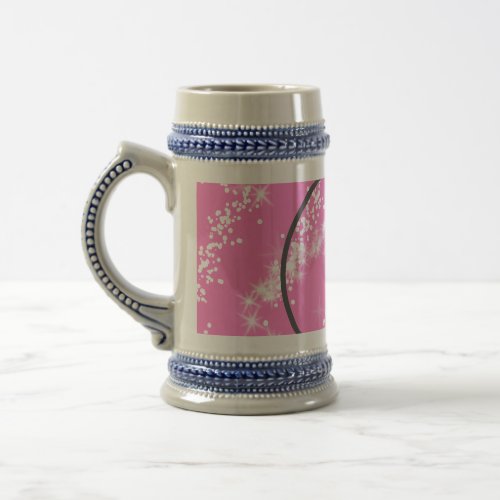 simple minimal white monogram pink glitter waterco beer stein