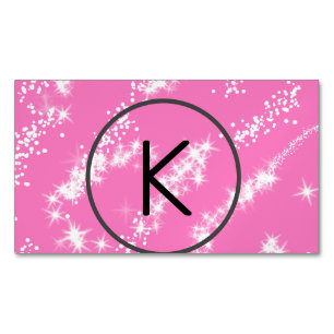 simple minimal white monogram pink glitter waterco business card magnet