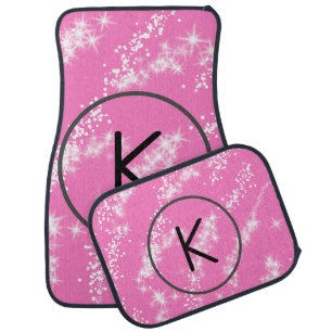 simple minimal white monogram pink glitter waterco car floor mat