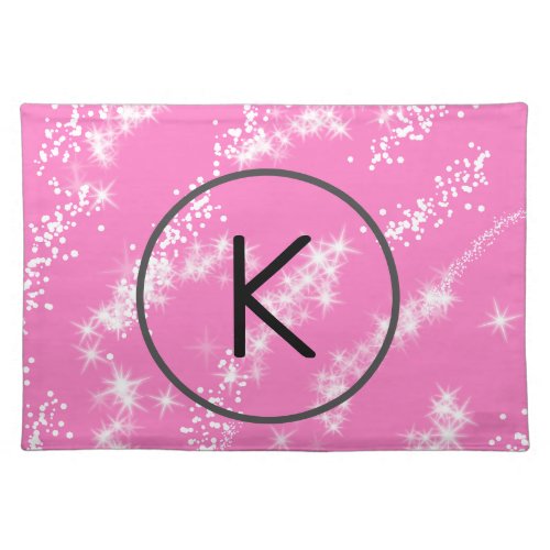 simple minimal white monogram pink glitter waterco cloth placemat