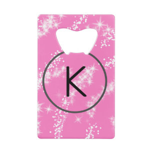 simple minimal white monogram pink glitter waterco credit card bottle opener