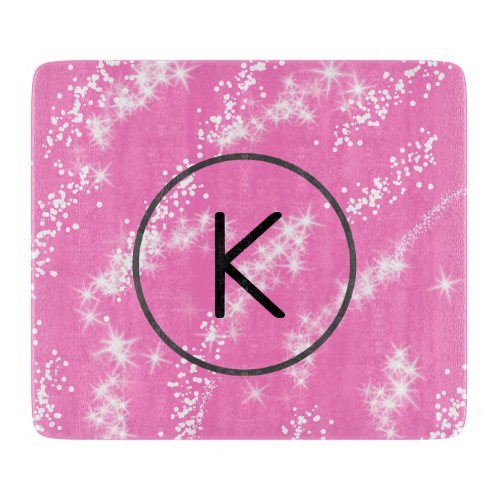 simple minimal white monogram pink glitter waterco cutting board