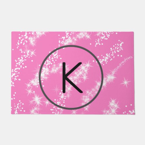 simple minimal white monogram pink glitter waterco doormat