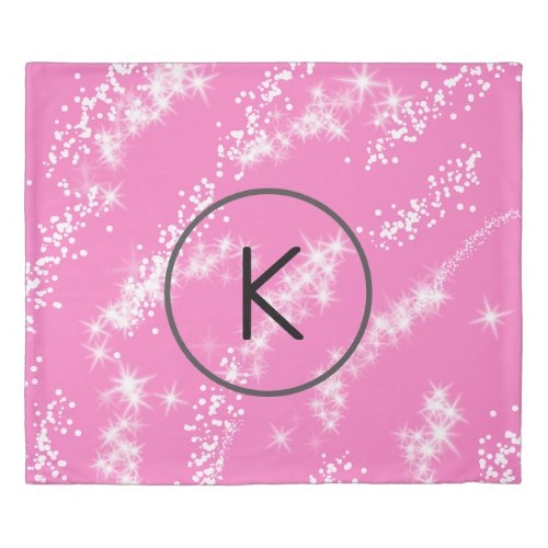 simple minimal white monogram pink glitter waterco duvet cover