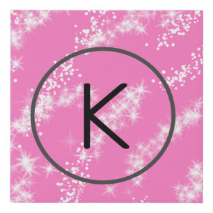 simple minimal white monogram pink glitter waterco faux canvas print