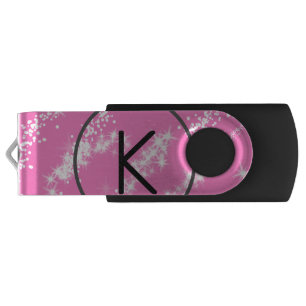 simple minimal white monogram pink glitter waterco flash drive